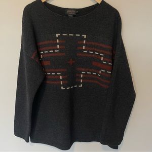 Pendleton Charcoal Gray Crewneck Sweater with Rust and Cream Geometric Pattern